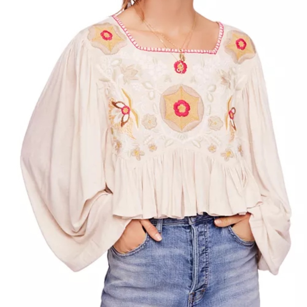 Free People Claudine Embroidered Top